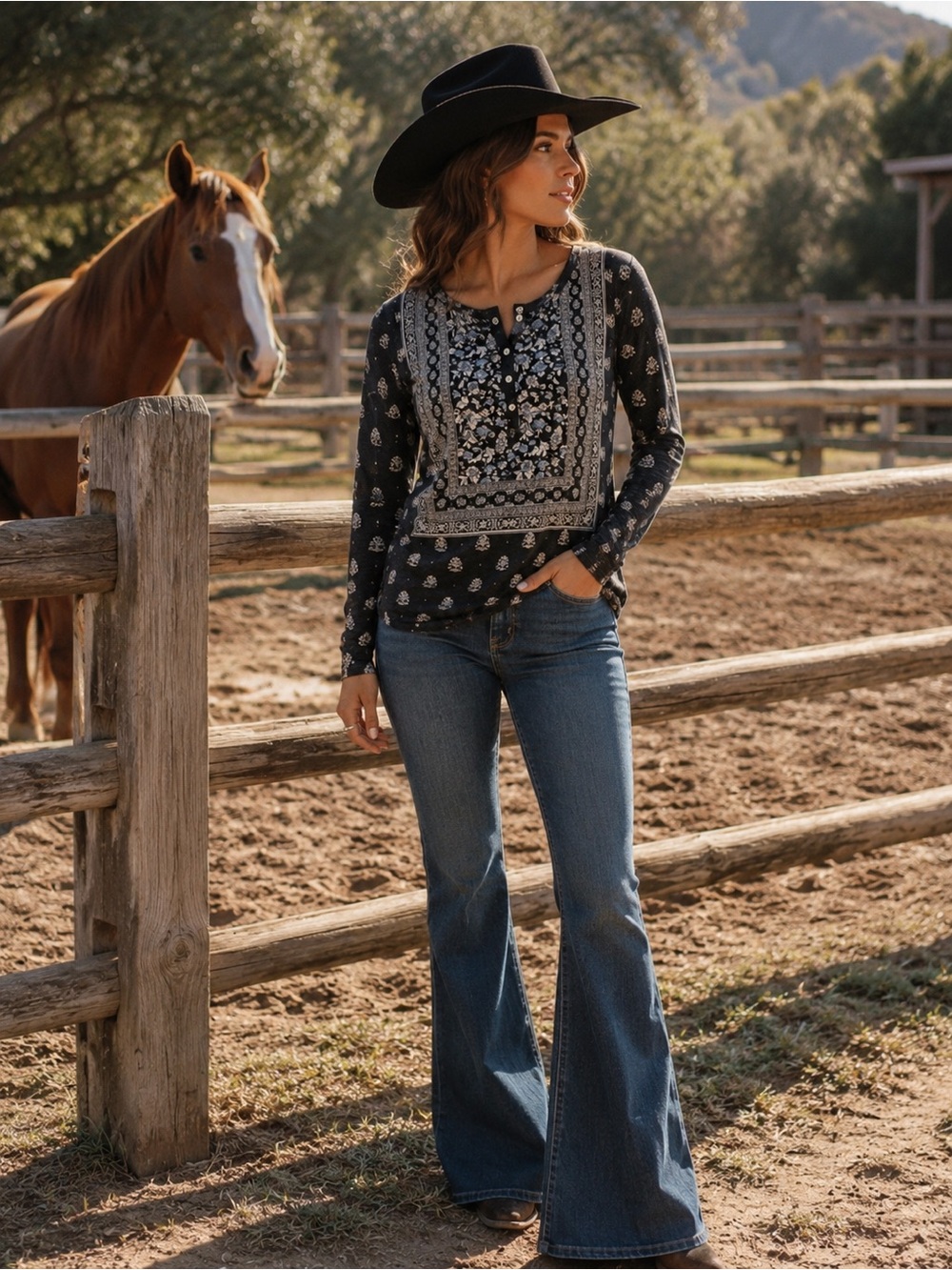 Lucky Brand Women's Floral Patterned Long Sleeve Top